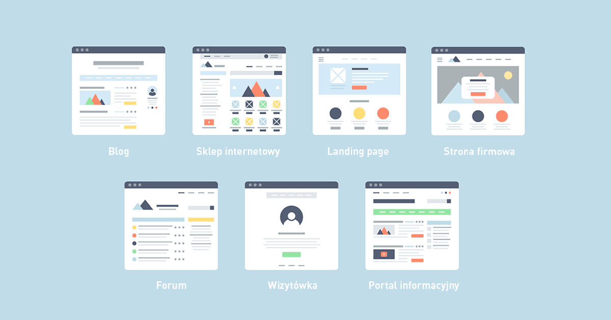Infografika z typami stron internetowych 