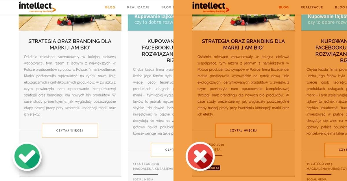 Strona z białym tłem vs strona z kolorowym tłem