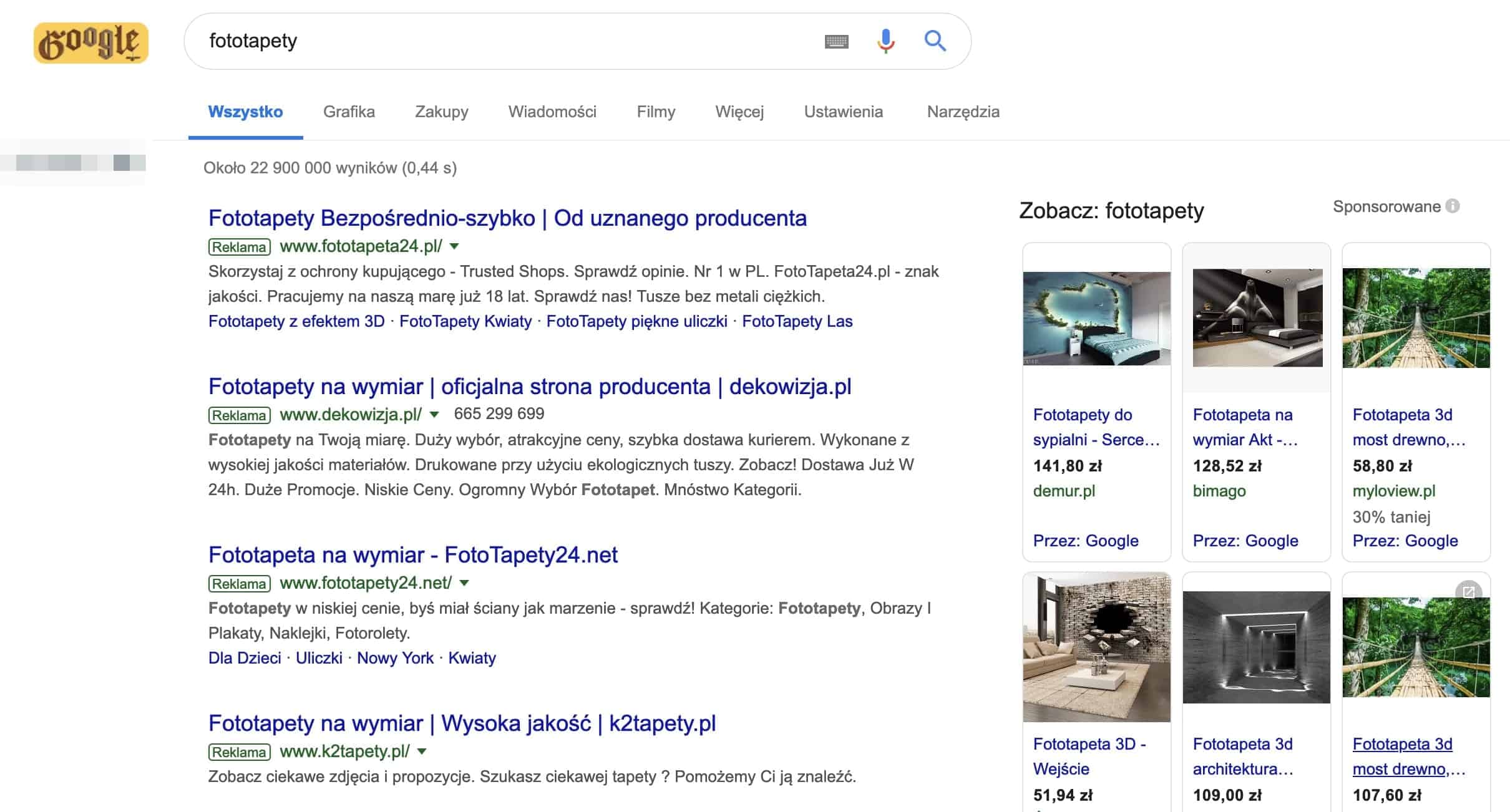 Wyniki wyszukiwania Google dla frazy - fototapety