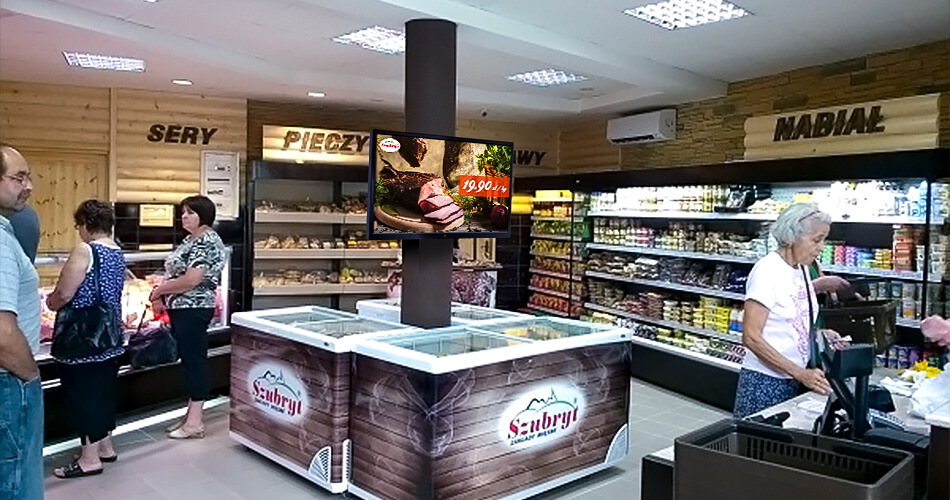 Zdjęcie monitorów Digital Signage w sklepach Szubryt